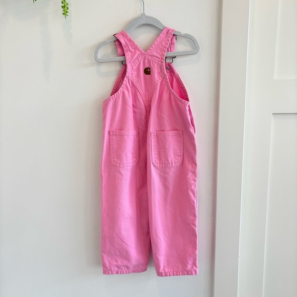 Carhartt Girls Pink Bib Overalls Adjustable Strap Buckle Pockets Size 18 month - Picture 5 of 10